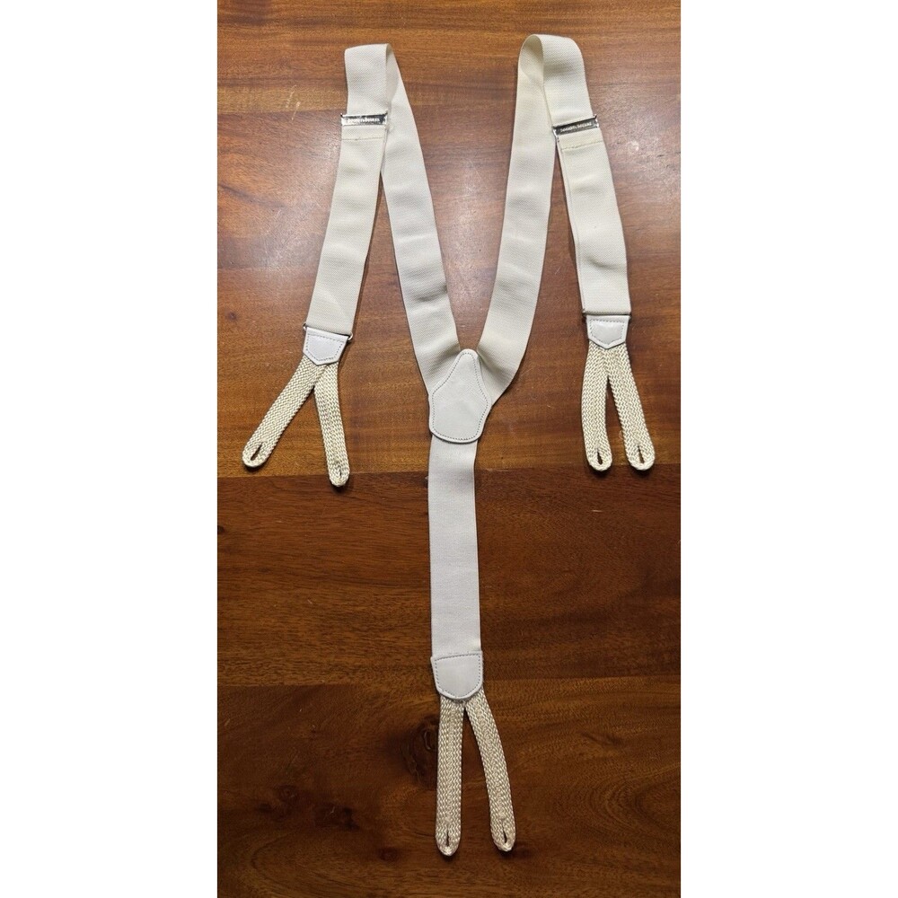 Vintage Dooney Bourke Mens Suspenders White Cream Braces Button End Y Back